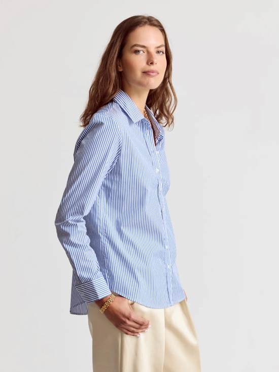 The Shirt by Rochelle Behrens Tops - The Shirt The Boyfriend Shirt Blue and White Striped Button Down - Women's 2XL